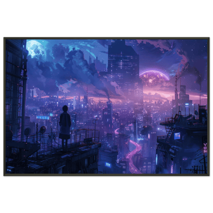 🐉🇯🇵✨ Affiche encadrée métal CLI-FI Anime Concept – Neon District - Aura Studio Déco