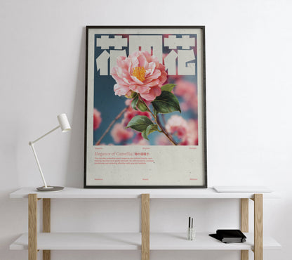 Camélia Rose Vintage – Affiche murale japonaise élégante