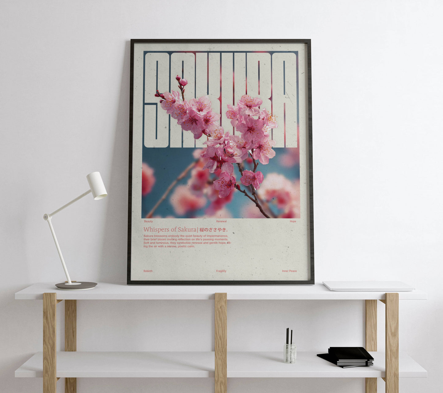 Poster Sakura Vintage – Affiche florale japonaise style rétro