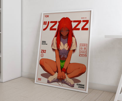 Y2K Minimal Graphic Poster | Retro Anime Art Print | Modern Japanese Aesthetic Wall Decor | Contemporary Pop Art Poster