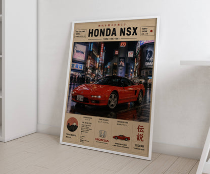Honda NSX Tokyo Nights Poster – Affiche JDM Vintage Japon Urbain & Supercar Légendaire