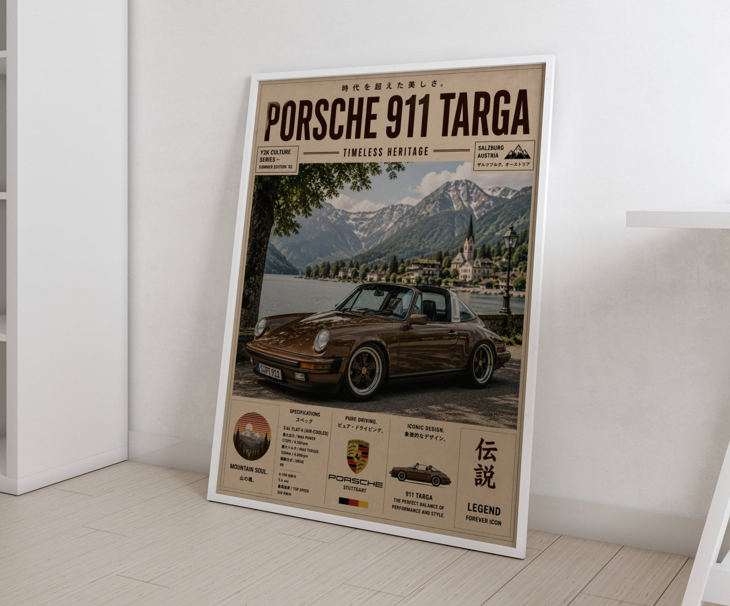 Porsche 911 Targa Alpine Escape Poster – Affiche Vintage Automobile Classique & Paysages de Montagne