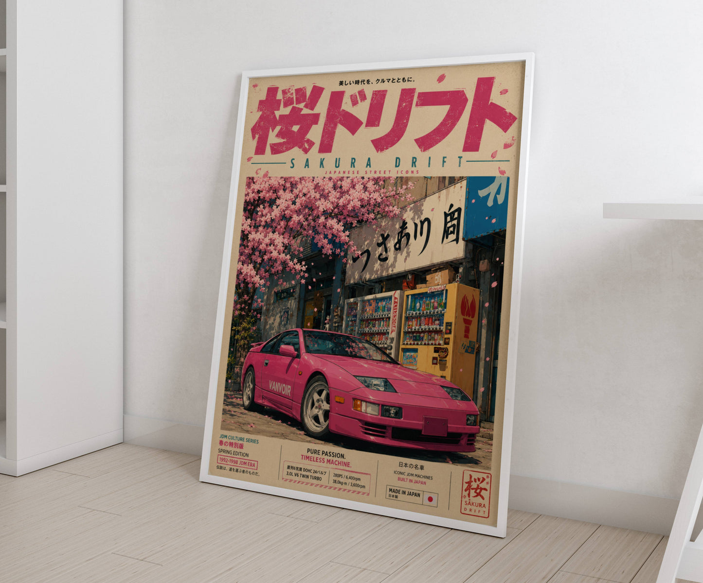 Nissan 300ZX Sakura Drift Poster Vintage – Affiche JDM Japonaise Y2K Rétro
