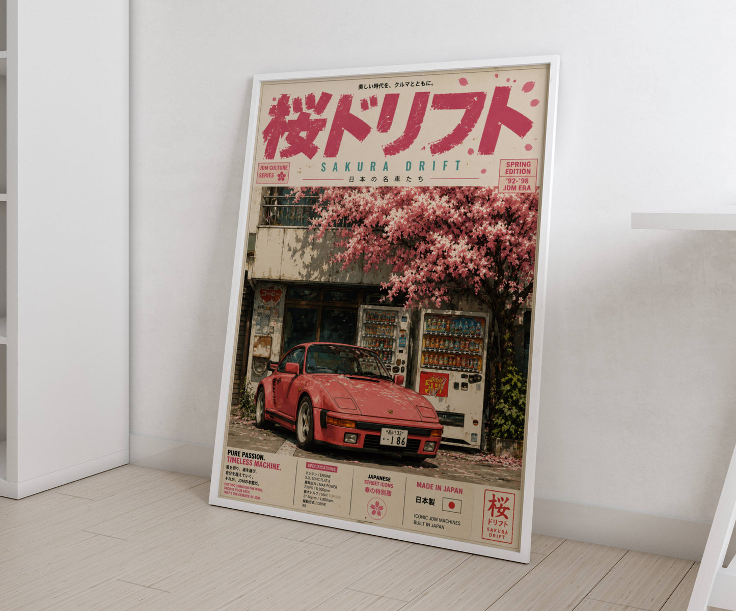 Porsche 944 Sakura Drift Poster Vintage – Affiche JDM Japonaise Rétro Y2K