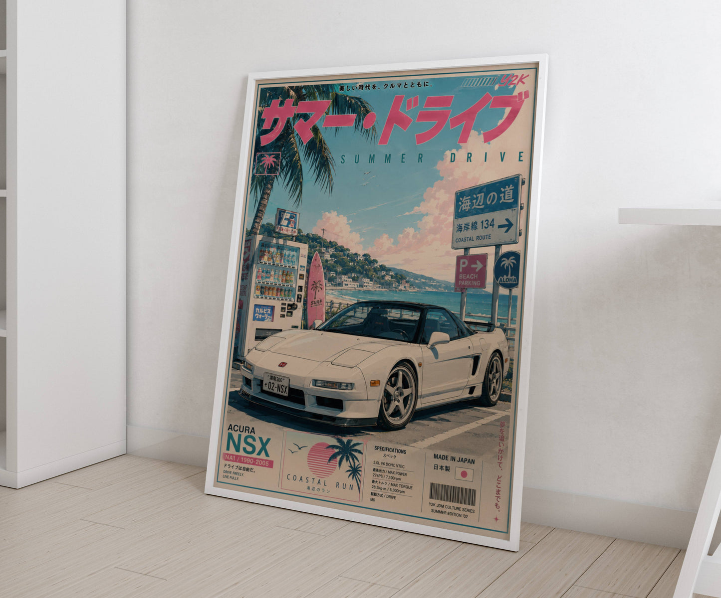 Acura NSX Sakura Drive Poster Vintage – Affiche JDM Japonaise Rétro Y2K