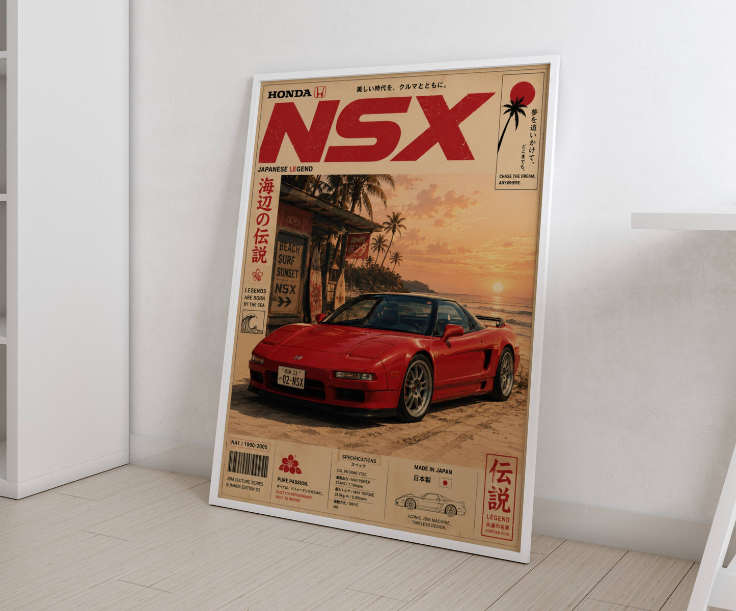 Honda NSX Sunset Boulevard Poster – Affiche JDM Vintage Japonaise Style Magazine Y2K