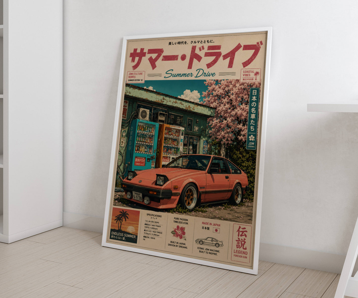 Toyota Celica XX Summer Drive Poster – Affiche JDM Vintage Japonaise Style Magazine Rétro