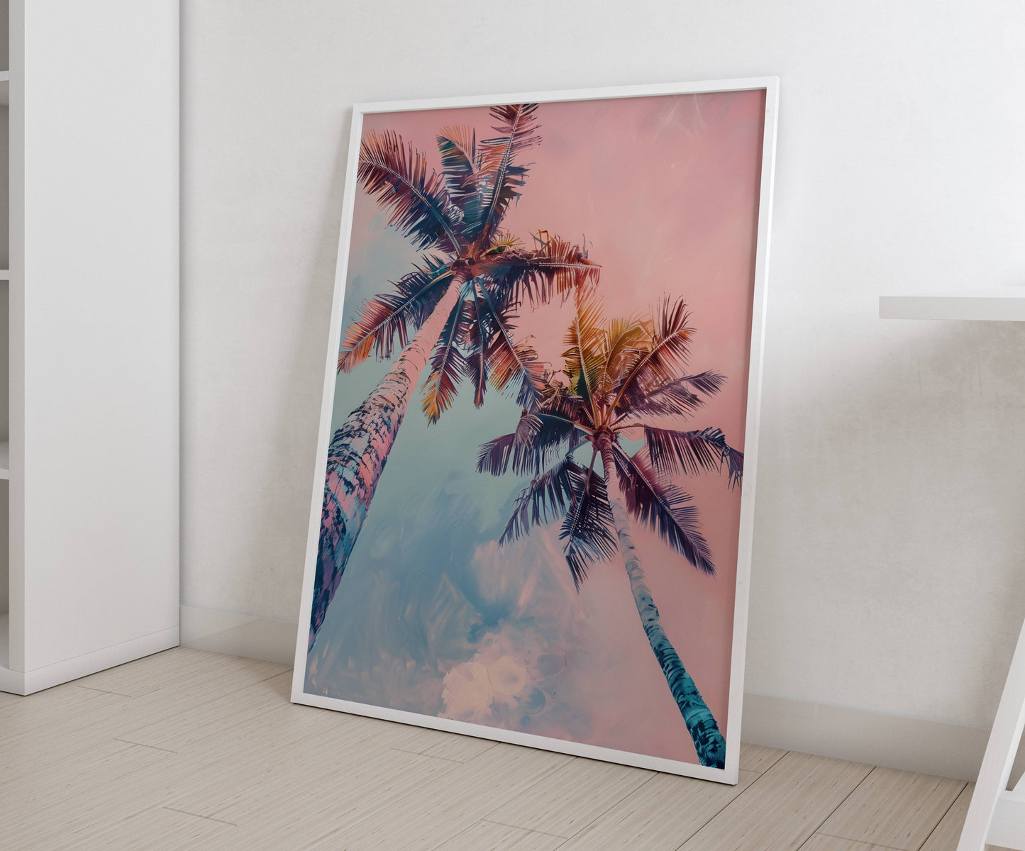 Affiche Palmiers Tropicaux Rose et Bleu – Ambiance Sunset Tropicale | Poster sur Papier Mat