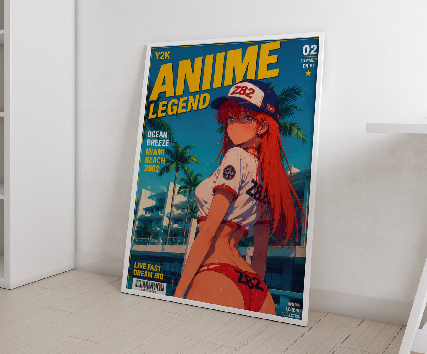 Y2K Summer Beach Poster | Retro Anime Art Print | Miami Ocean Breeze Wall Decor | Coastal Aesthetic Room Decor