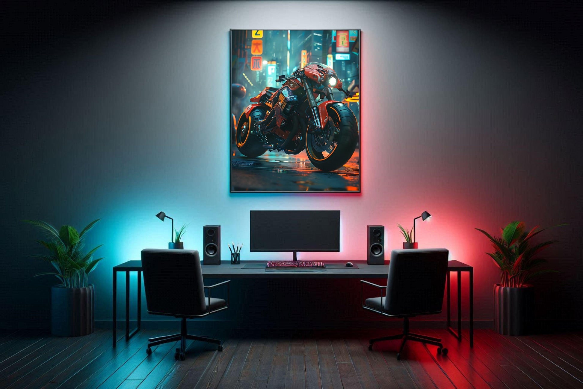 🏍️🏁🔧 Moto Cyberpunk Série futuriste #️⃣9  - (Affiche encadrée métal) - Aura Studio Déco