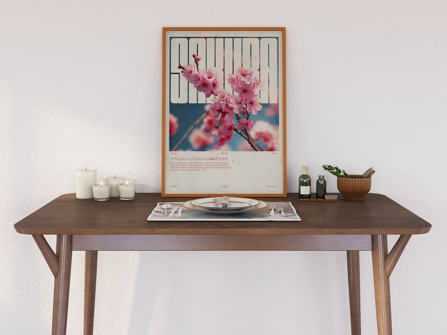 Poster Sakura Vintage – Affiche florale japonaise style rétro
