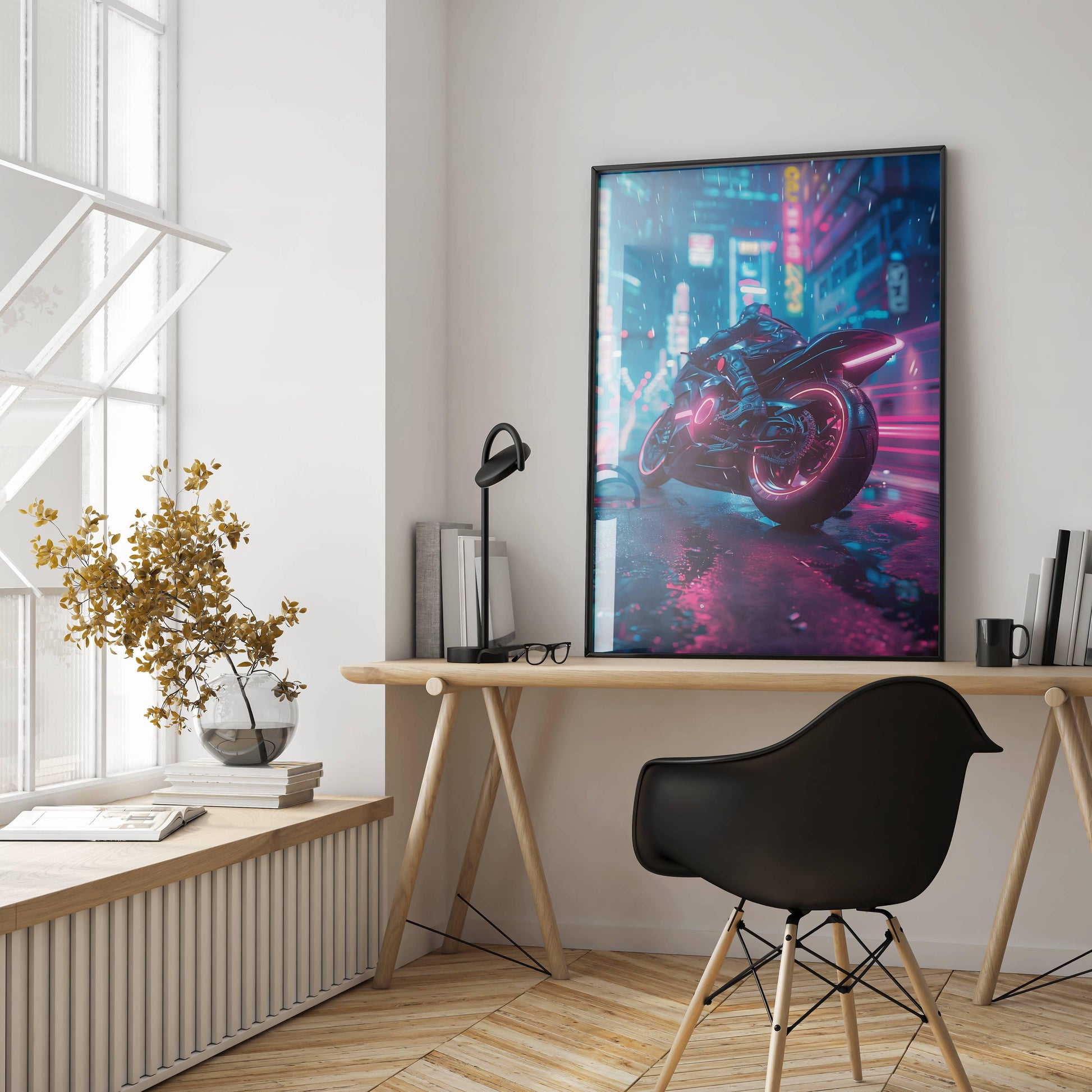 🏍️🏁🔧 Moto Cyberpunk Série futuriste #️⃣3  - (Affiche encadrée métal) - Aura Studio Déco