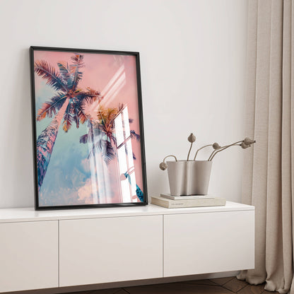 Affiche Palmiers Tropicaux Rose et Bleu – Ambiance Sunset Tropicale | Poster sur Papier Mat