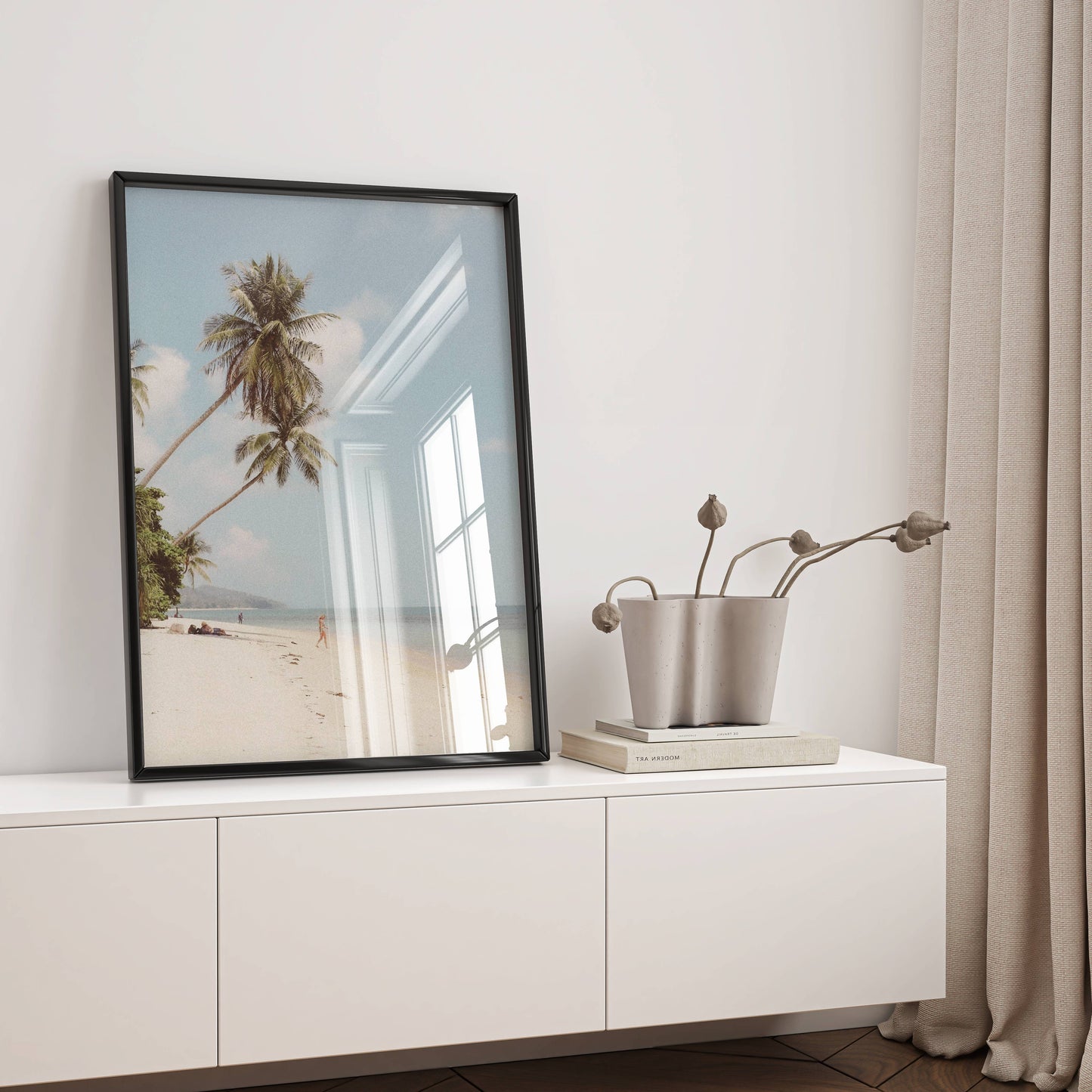 Affiche Plage Tropicale et Palmiers – Évasion Balnéaire Minimaliste | Poster sur Papier Mat
