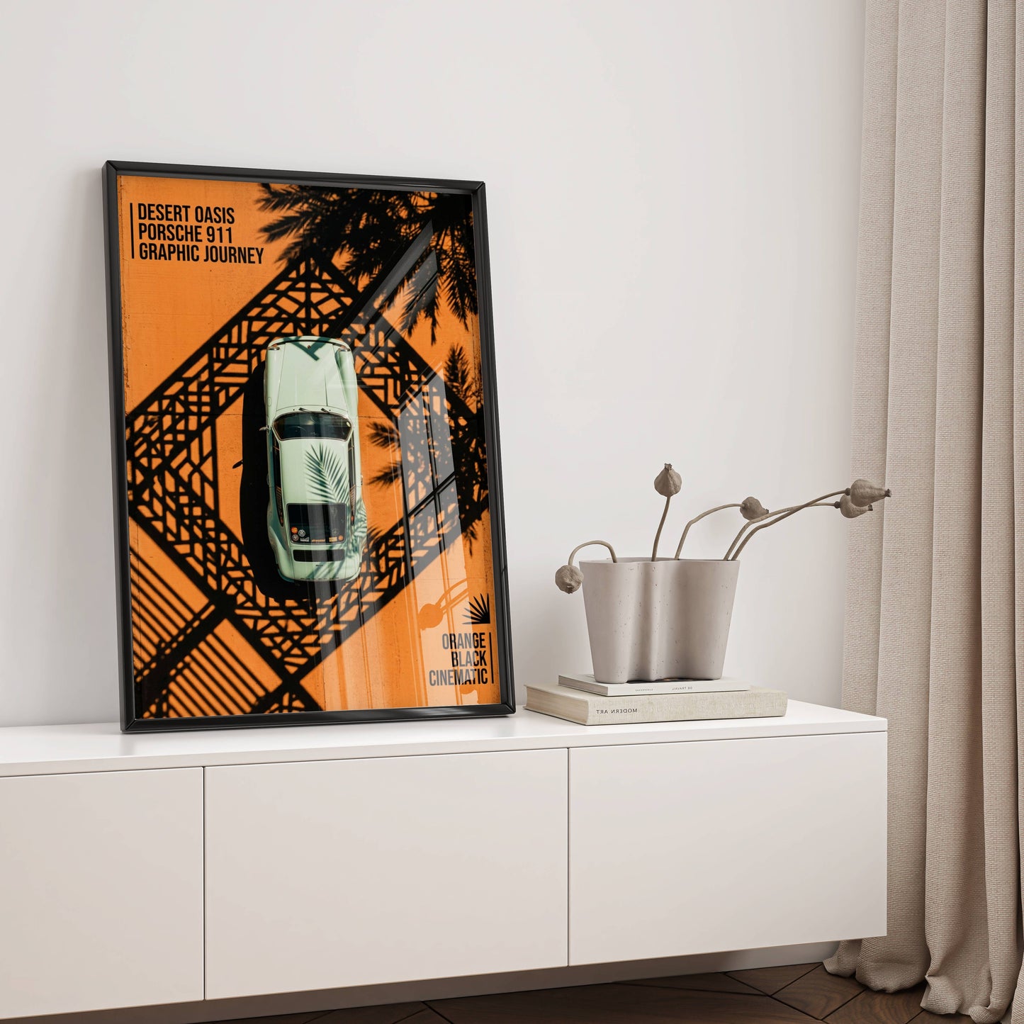 Affiche Porsche 911 Vue Aérienne Vintage – Design Graphique Orange & Noir | Poster Automobile Rétro Premium