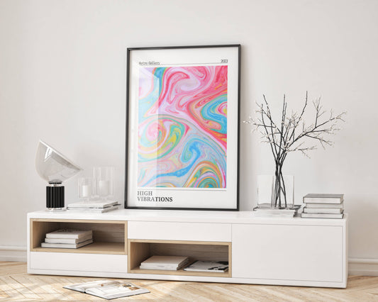 Affiche High Vibrations Rétro – Art Abstrait Coloré Psychédélique | Poster Moderne Papier Mat