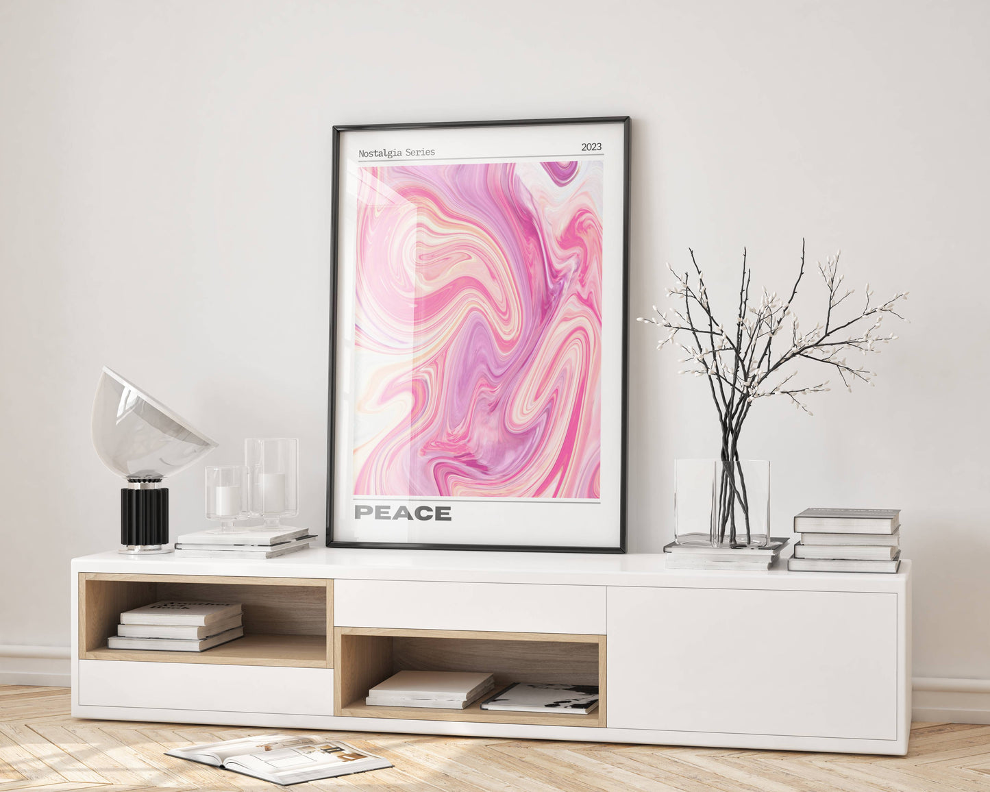 Affiche Peace Rétro Minimaliste – Art Abstrait Rose Marbré | Poster Moderne Papier Mat