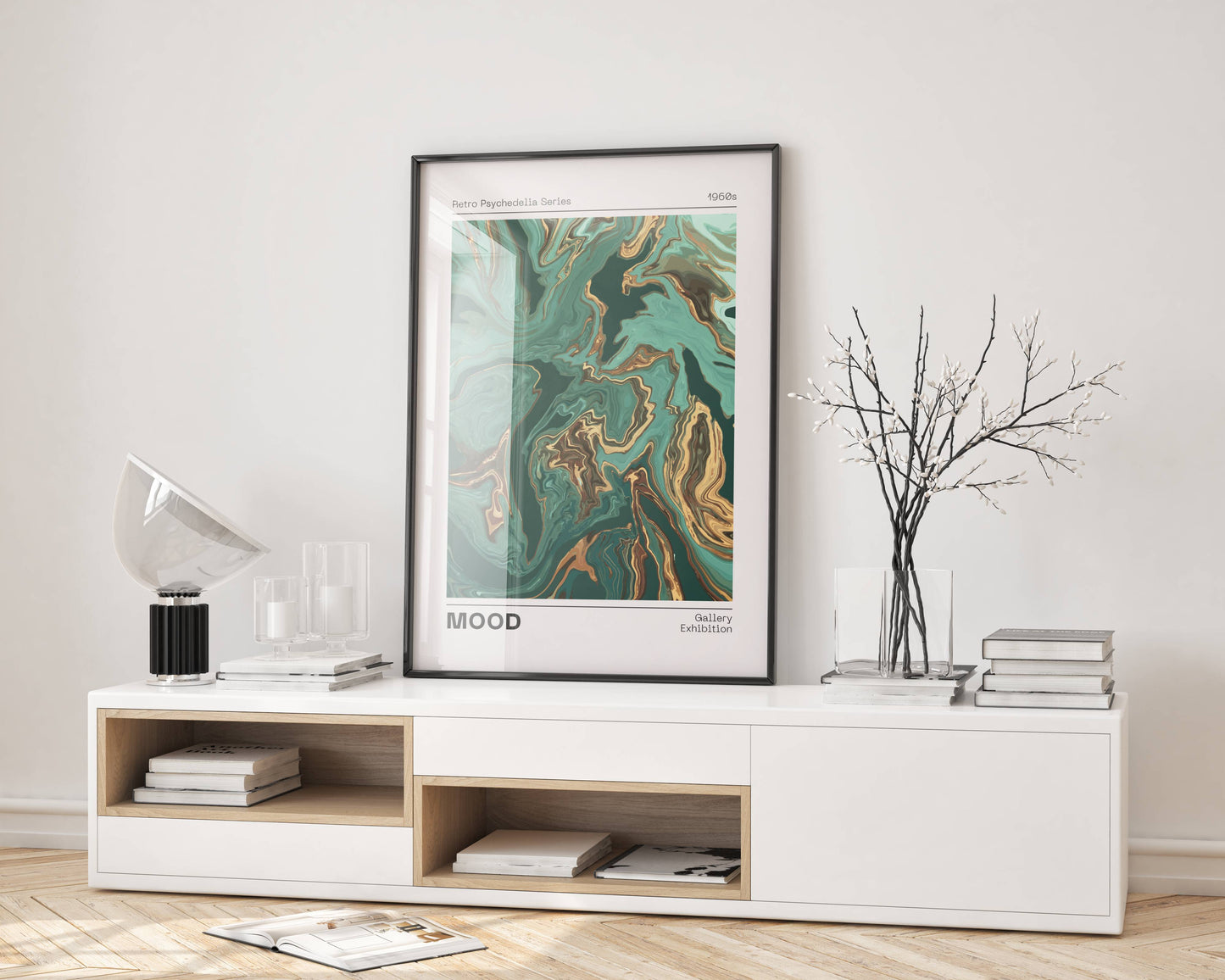 Affiche Mood Rétro Luxe – Art Abstrait Vert Émeraude et Or | Poster Marbré Moderne Papier Mat