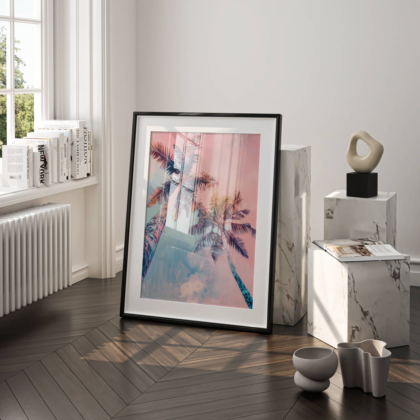 Affiche Palmiers Tropicaux Rose et Bleu – Ambiance Sunset Tropicale | Poster sur Papier Mat