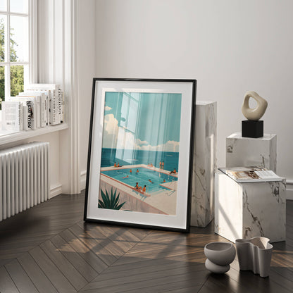Affiche Piscine Bord de Mer Vintage – Poster Summer Pool Océan & Vacances Méditerranée