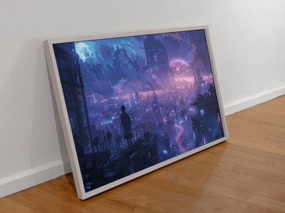 🐉🇯🇵✨ Affiche encadrée métal CLI-FI Anime Concept – Neon District - Aura Studio Déco