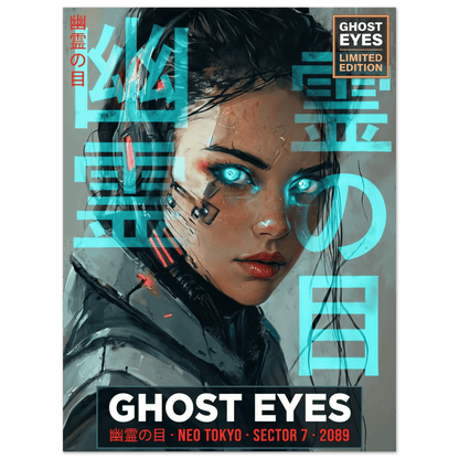 ☣️🧬 Série limitée Art Cyberpunk - Poster Cybergirl Ghost Eyes - Aura Studio Déco