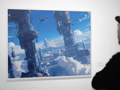 🐉🇯🇵✨ Affiche encadrée métal CLI-FI Anime Concept – Sky Colony - Aura Studio Déco