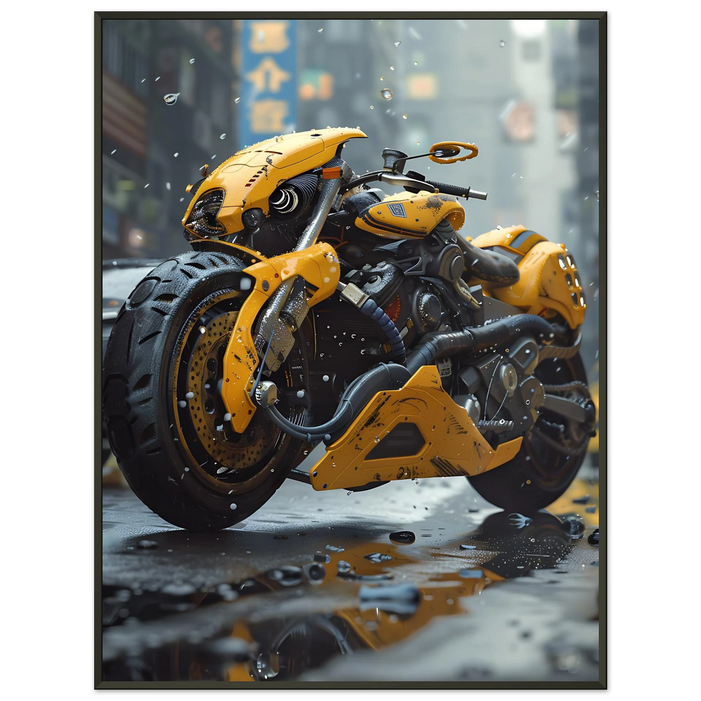 🏍️🏁🔧 Moto Cyberpunk Série futuriste #️⃣12  - (Affiche encadrée métal) - Aura Studio Déco