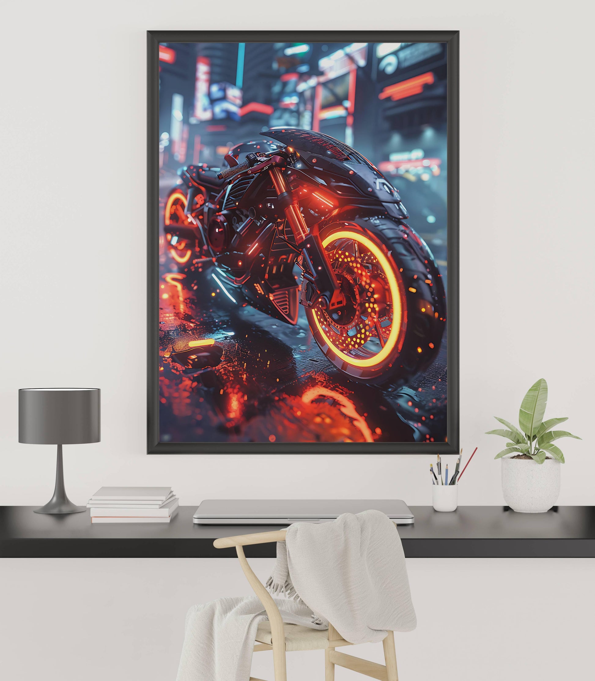 🏍️🏁🔧 Moto Cyberpunk Série futuriste #️⃣20  - (Affiche encadrée métal) - Aura Studio Déco