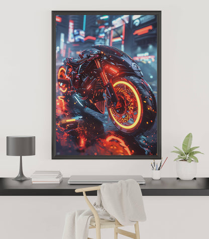 🏍️🏁🔧 Moto Cyberpunk Série futuriste #️⃣20  - (Affiche encadrée métal) - Aura Studio Déco