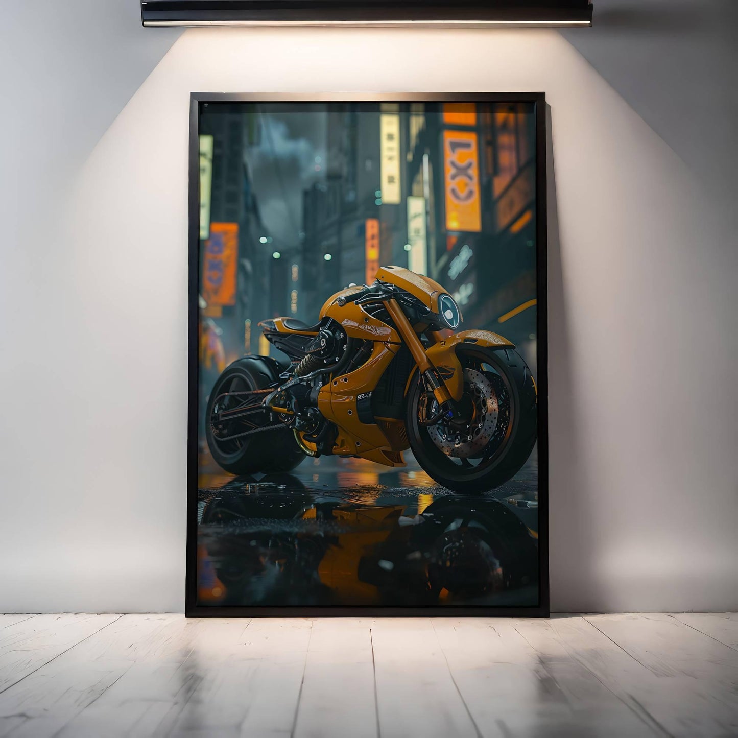 🏍️🏁🔧 Moto Cyberpunk Série futuriste #️⃣1  - (Affiche encadrée métal) - Aura Studio Déco