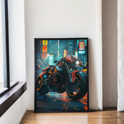 🏍️🏁🔧 Moto Cyberpunk Série futuriste #️⃣9  - (Affiche encadrée métal) - Aura Studio Déco