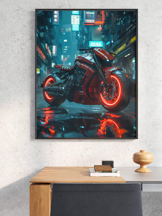 🏍️🏁🔧 Moto Cyberpunk Série futuriste #️⃣19  - (Affiche encadrée métal) - Aura Studio Déco