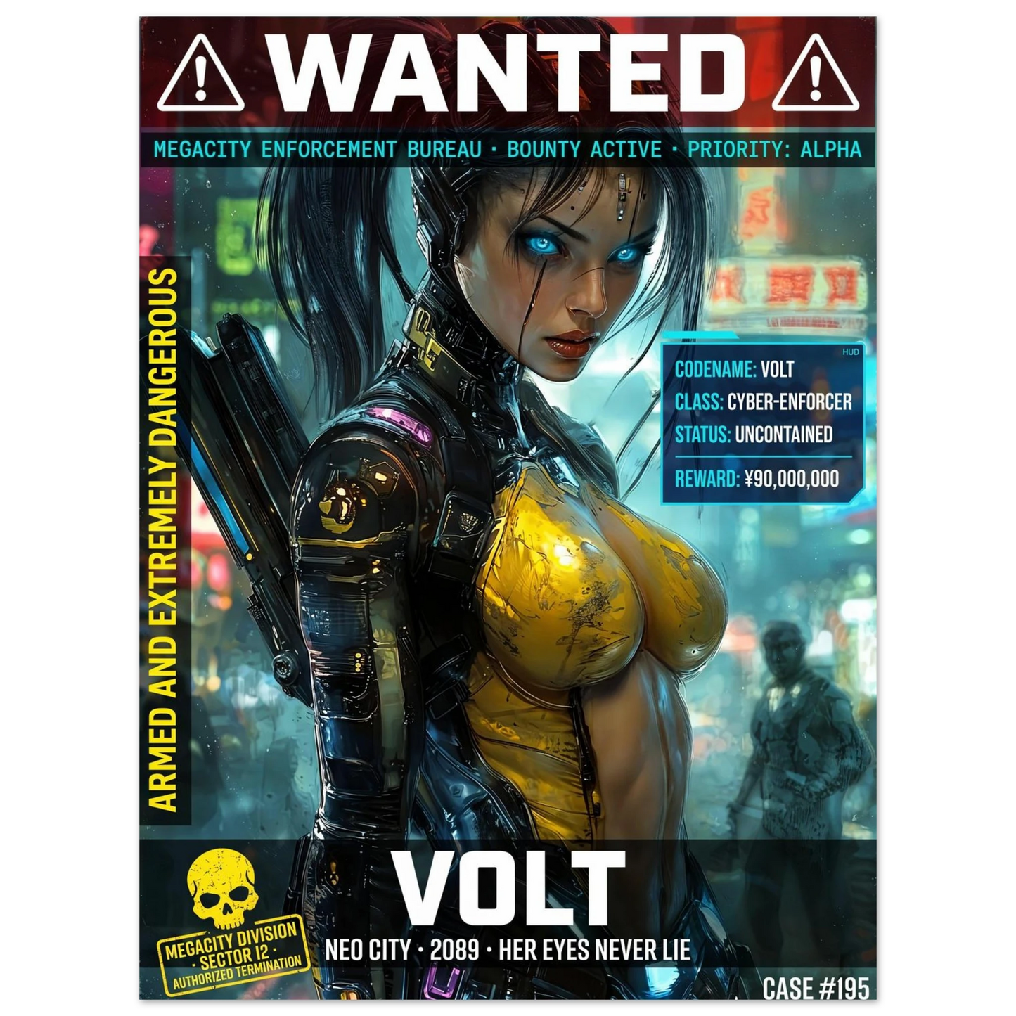 ☣️🧬 Série limitée Art Cyberpunk - Poster Cybergirl Volt - Aura Studio Déco