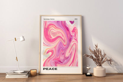 Affiche Peace Rétro Minimaliste – Art Abstrait Rose Marbré | Poster Moderne Papier Mat