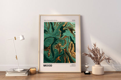 Affiche Mood Rétro Luxe – Art Abstrait Vert Émeraude et Or | Poster Marbré Moderne Papier Mat