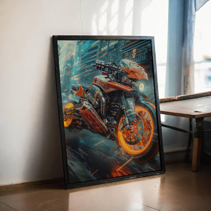 🏍️🏁🔧 Moto Cyberpunk Série futuriste #️⃣10  - (Affiche encadrée métal) - Aura Studio Déco