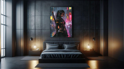 🧬Affiche Cyber Girl #38 – Art Mural Cyberpunk Futuriste - Aura Studio Déco