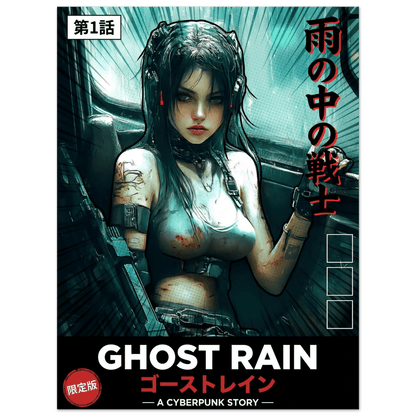 ☣️🧬 Série limitée Art Cyberpunk - Poster Cybergirl Ghost Rain - Aura Studio Déco