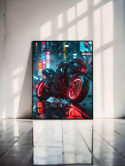 🏍️🏁🔧 Moto Cyberpunk Série futuriste #️⃣5  - (Affiche encadrée métal) - Aura Studio Déco