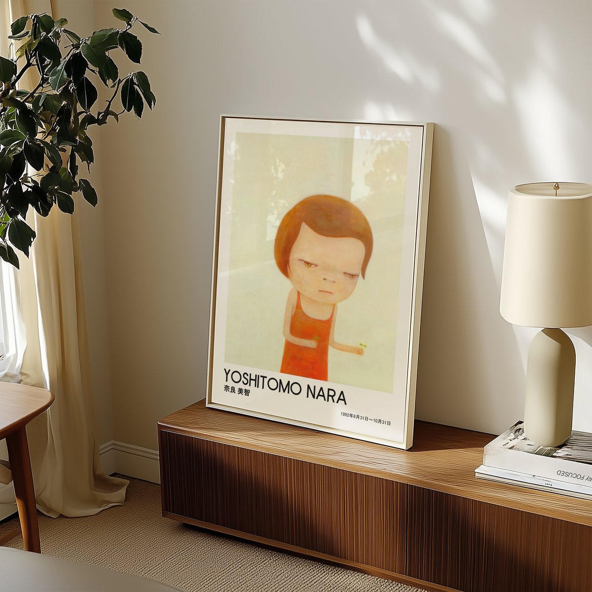 Yoshitomo Nara Red Dress Girl Poster, Japanese Contemporary Art Print, Minimalist Wall Decor, Kawaii Girl Artwork