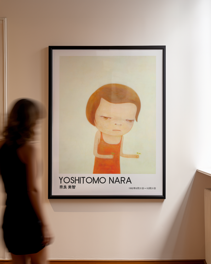 Yoshitomo Nara Red Dress Girl Poster, Japanese Contemporary Art Print, Minimalist Wall Decor, Kawaii Girl Artwork