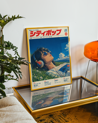 1980s Japanese City Pop Poster, Summer Magazine Cover Art, Anime Style Seaside Illustration