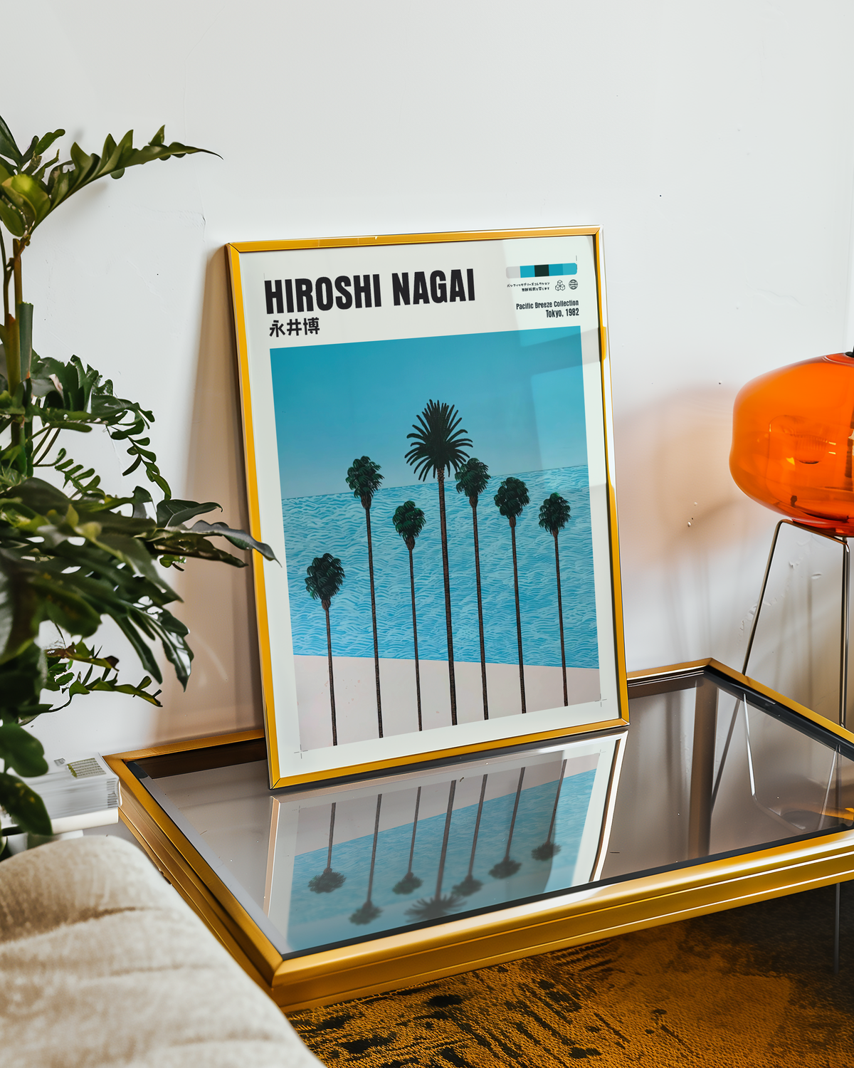 Hiroshi Nagai Pacific Breeze Poster, Japanese Ocean and Palm Trees, Turquoise Sea, Retro Beach Wall Art, Summer Coastal Decor