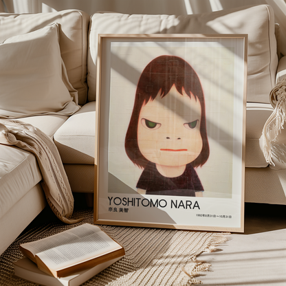 Yoshitomo Nara Close Up Girl Portrait Poster, Green Eyes Japanese Art Print, Contemporary Minimalist Wall Decor