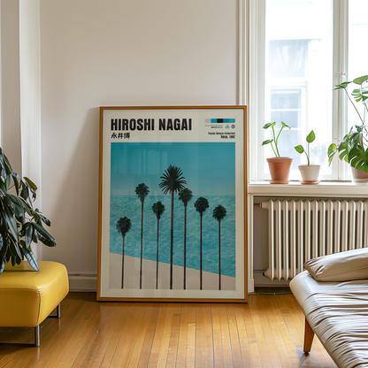 Hiroshi Nagai Pacific Breeze Poster, Japanese Ocean and Palm Trees, Turquoise Sea, Retro Beach Wall Art, Summer Coastal Decor