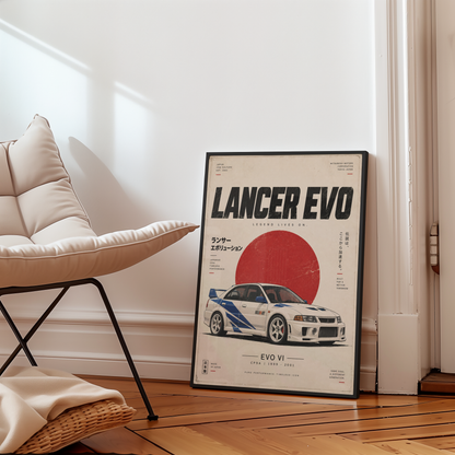 Japanese Rally Car Poster, 90s JDM Motorsport Wall Art, White Performance Sedan Print, Retro Racing Garage Decor