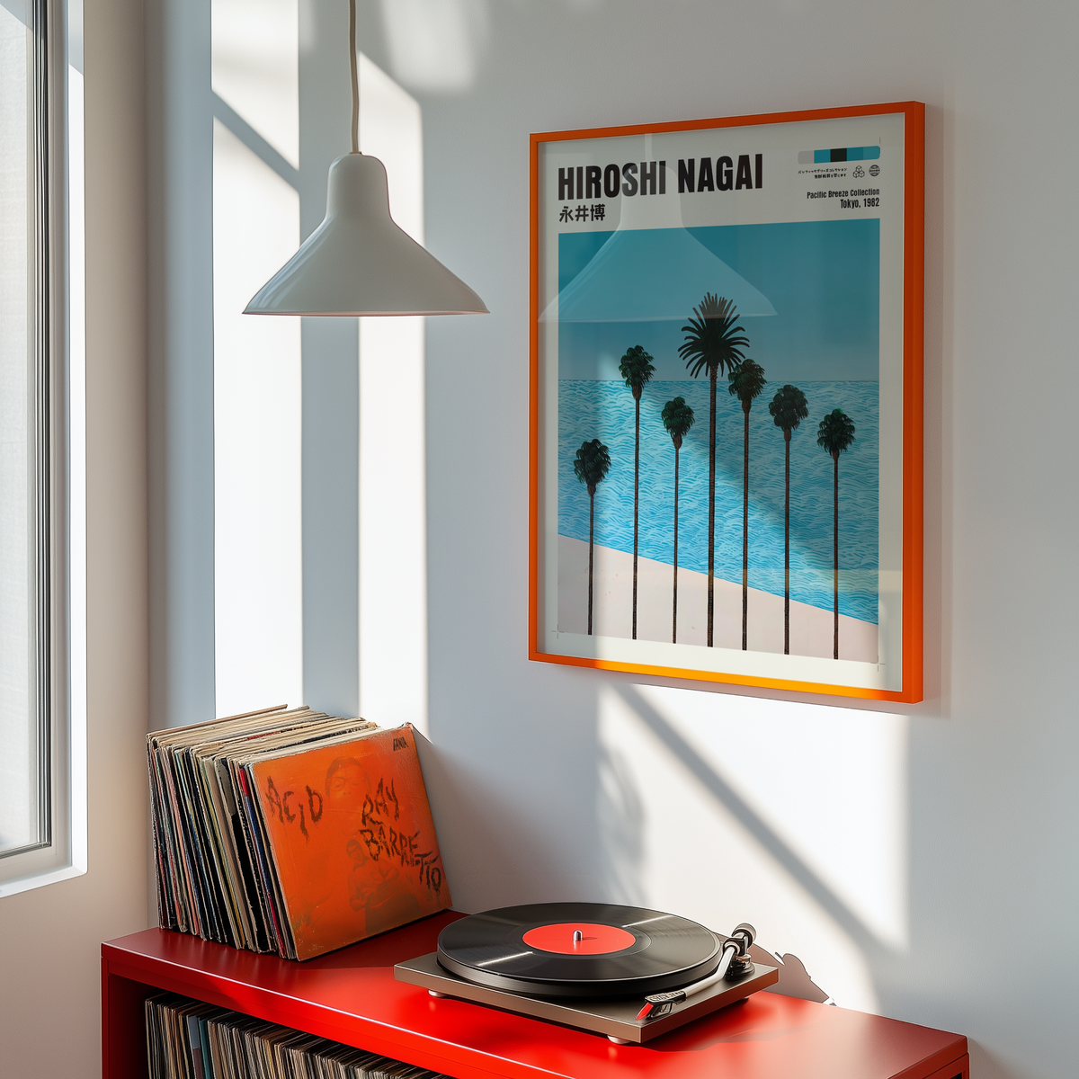 Hiroshi Nagai Pacific Breeze Poster, Japanese Ocean and Palm Trees, Turquoise Sea, Retro Beach Wall Art, Summer Coastal Decor
