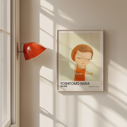 Yoshitomo Nara Red Dress Girl Poster, Japanese Contemporary Art Print, Minimalist Wall Decor, Kawaii Girl Artwork