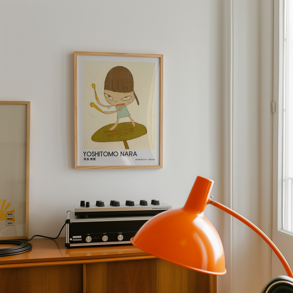 Yoshitomo Nara Girl Playing Drums Poster, Brown Hair Green Dress, Japanese Contemporary Art Print